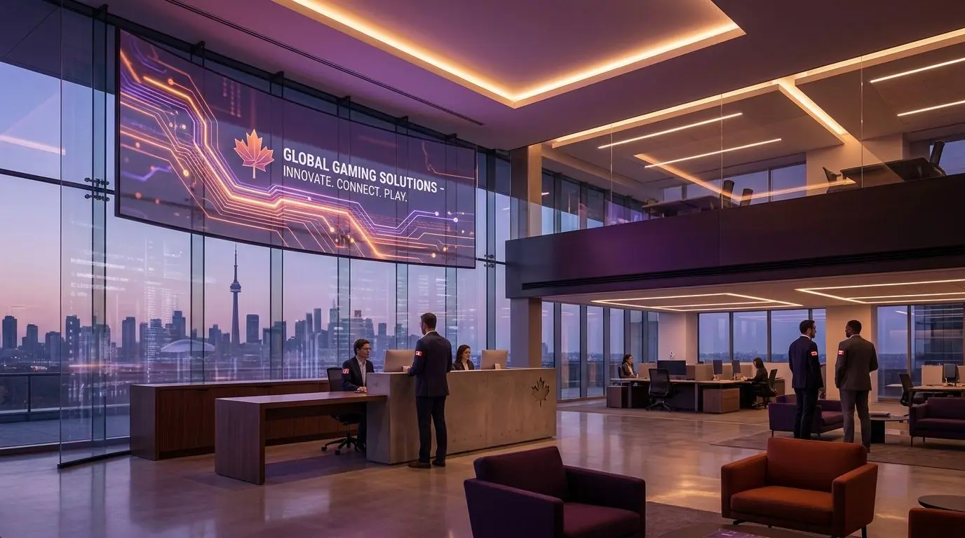 PlayOJO brand visual with Canadian accents and global office feel