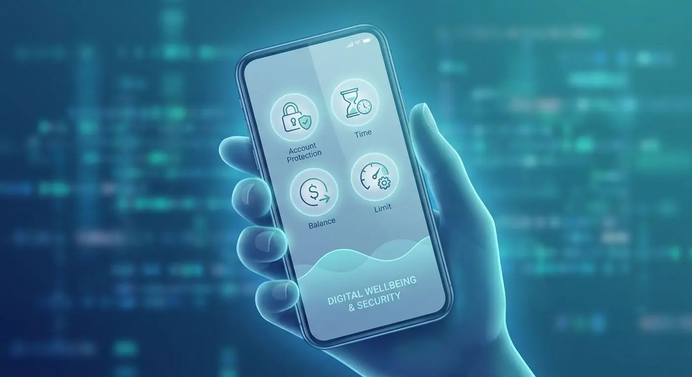 Mobile safety screen with limit time and balance indicators