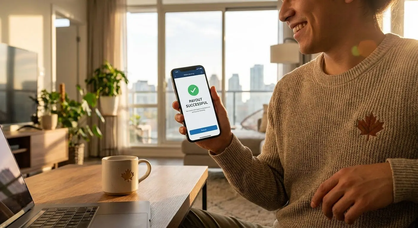 Canadian mobile user checking a successful payout status
