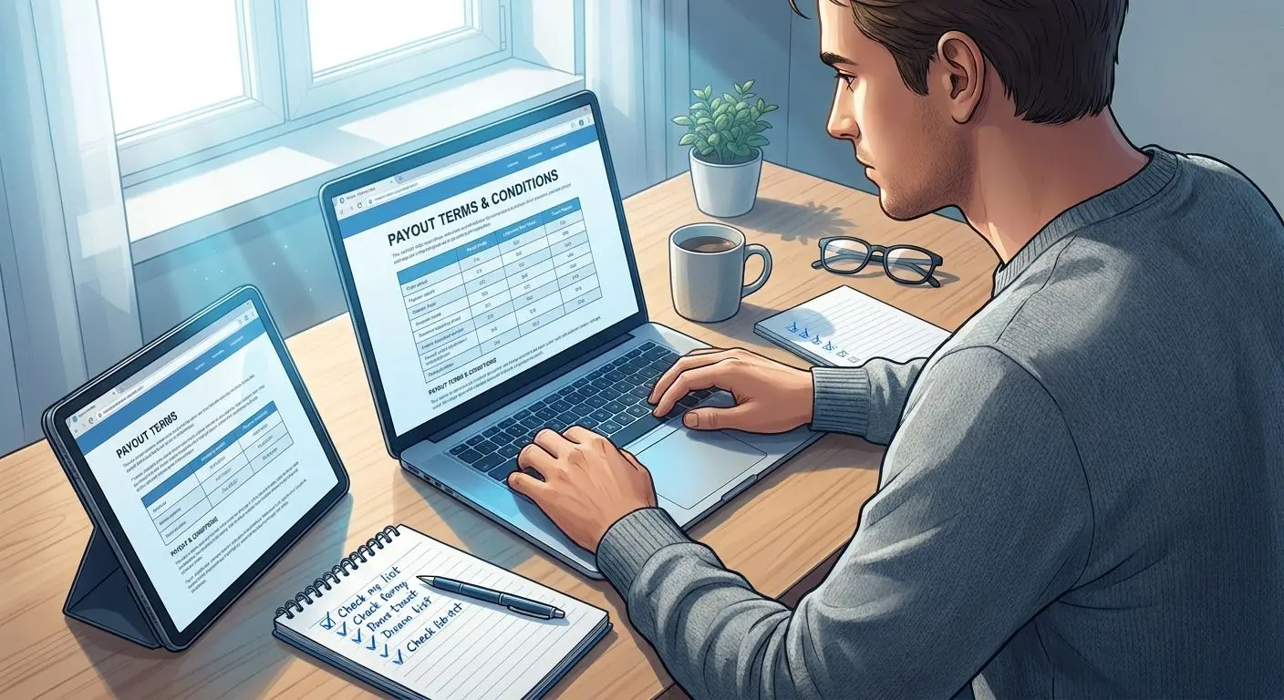 Payout comparison checklist illustration Player comparing payout terms across different gaming sites
