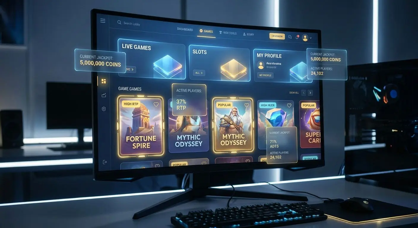 High RTP game lobby illustration Online gaming lobby with highlighted games and payout information