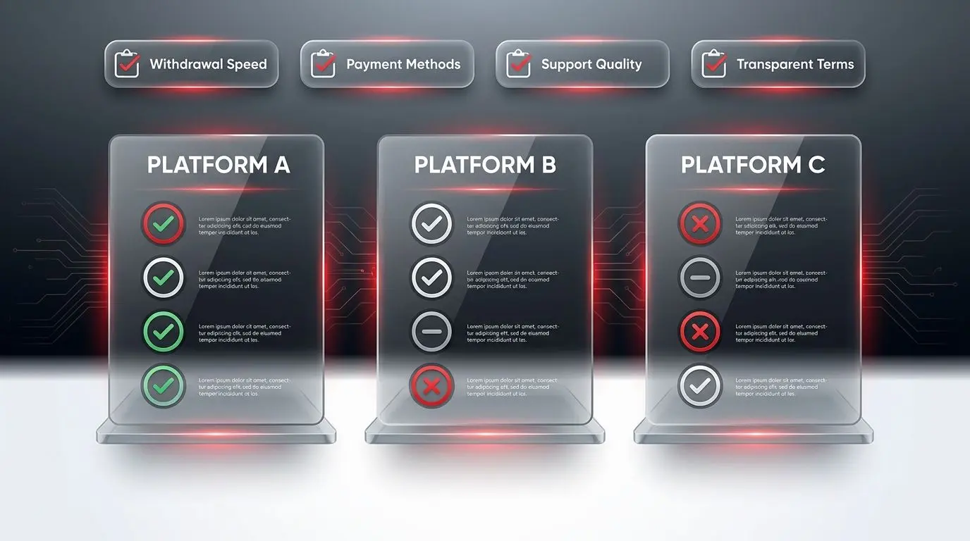 Comparison of fast payout platform criteria