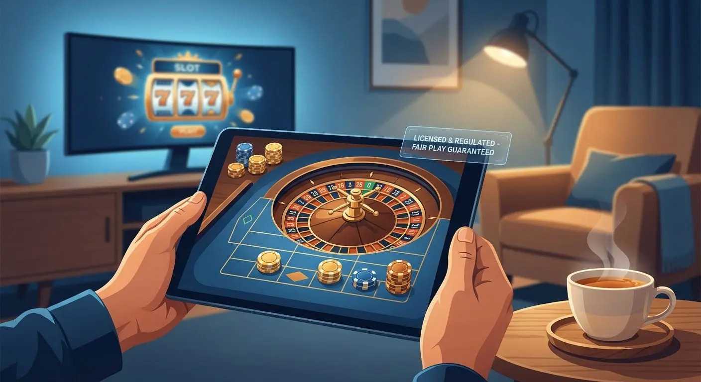 High roller style table and slots scene focused on fair play and comfort