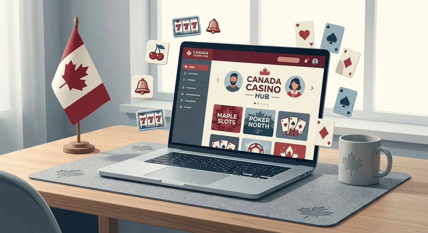 Laptop with online gaming interface and Canadian flag