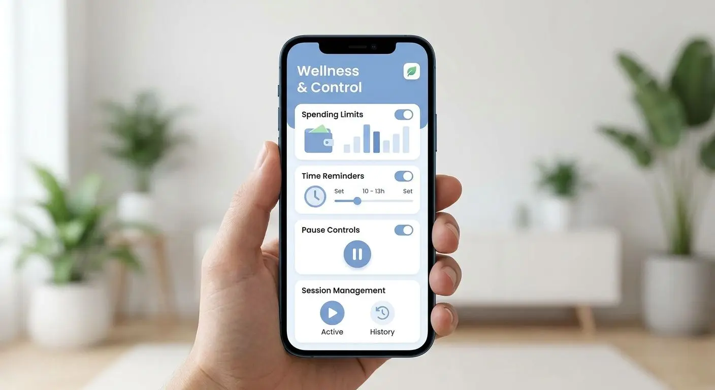 iPhone screen with responsible play limits and time control settings