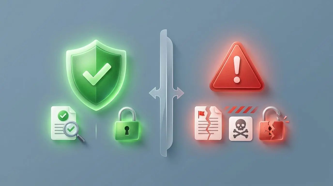 Infographic with green trust signals and red warning flags