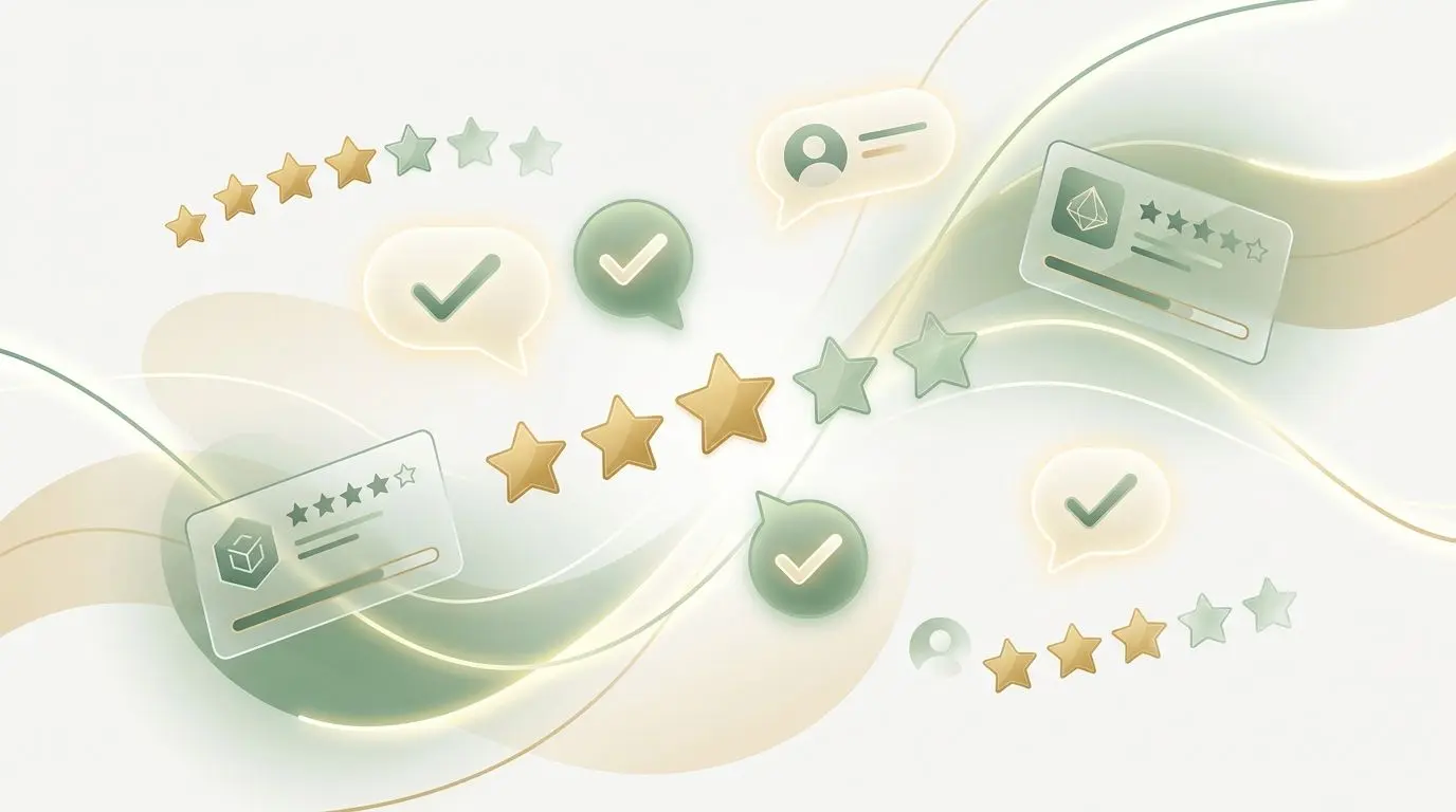 Abstract player reviews and star ratings visual for PlayOJO trust analysis