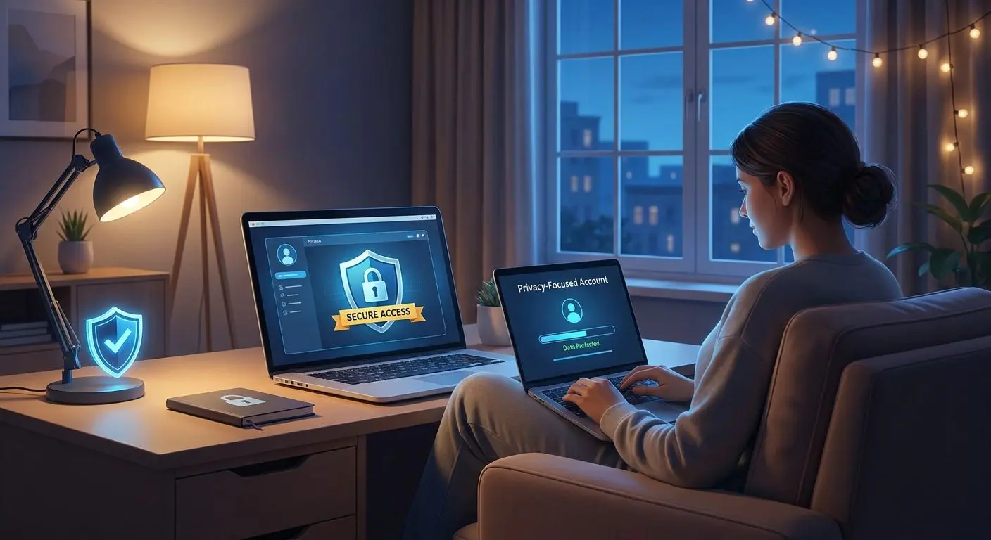 Secure account access from home with focus on privacy and control