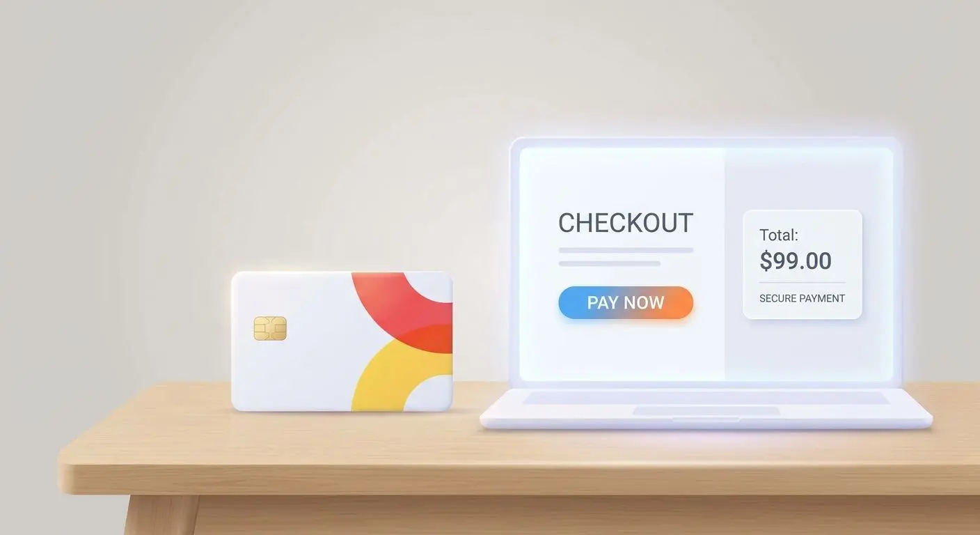 Payment card beside account cashier interface showing simple familiar payments