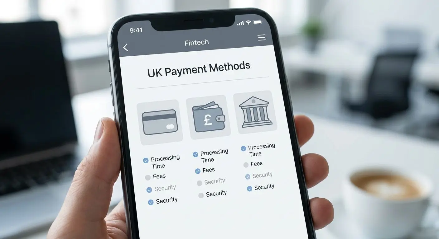 Comparing payout methods for online payments Comparison of different payment methods on a screen