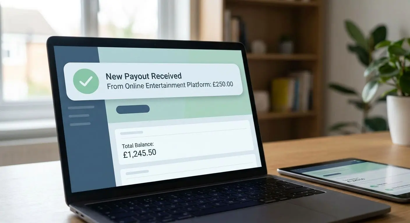 E-wallet payout notification on screen E-wallet interface showing an incoming payout notification