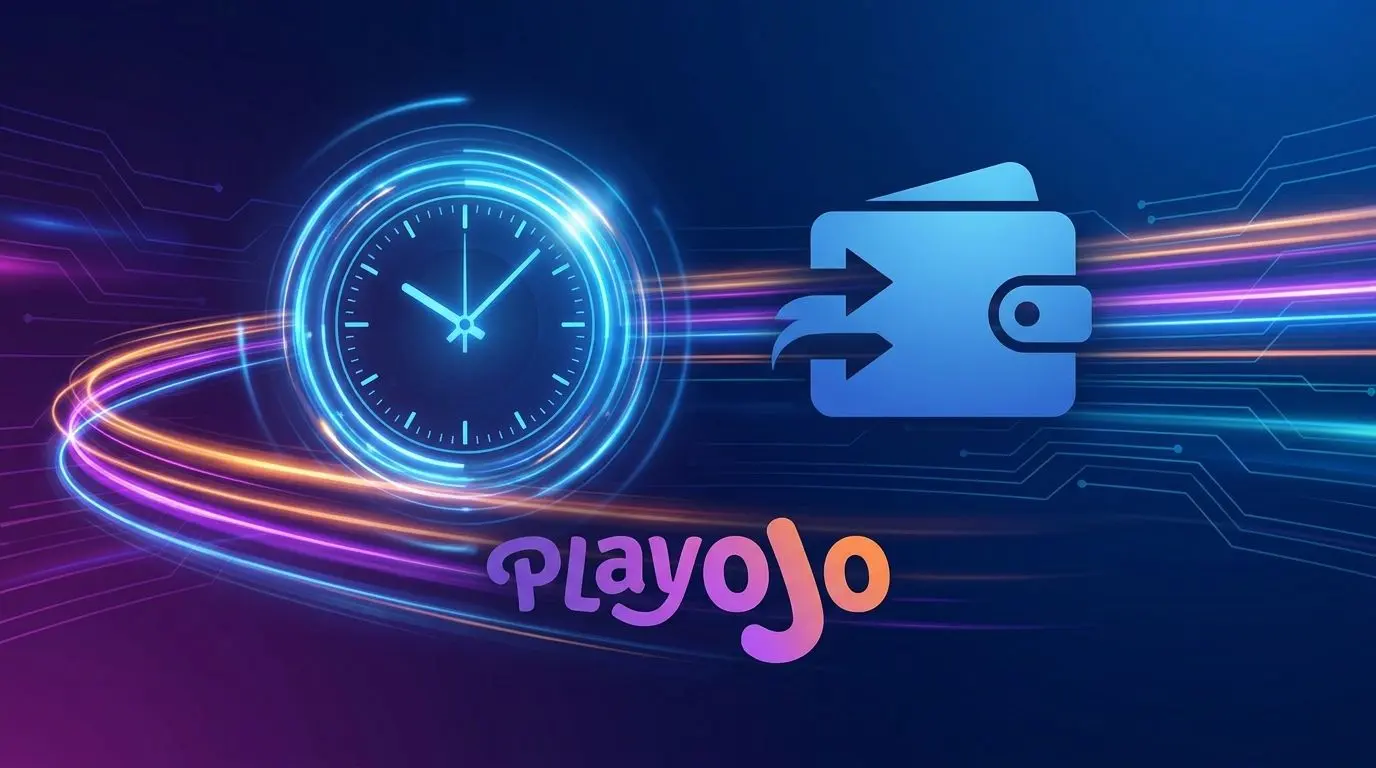 Clock beside PayPal and PlayOJO style elements showing fast withdrawal timing