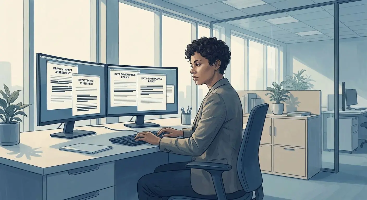 Fictional privacy expert reviewing data protection documents