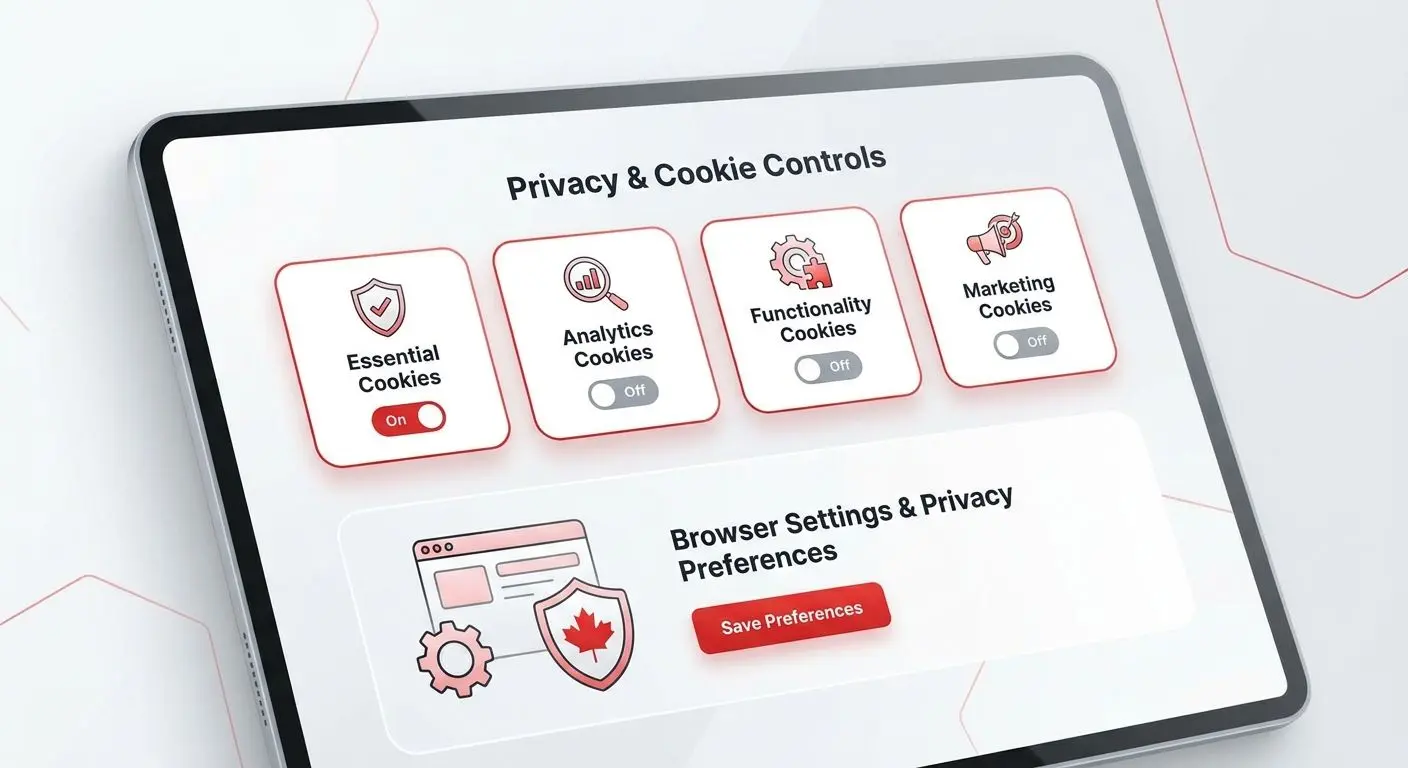 Cookie categories and privacy settings visual for Canadian users