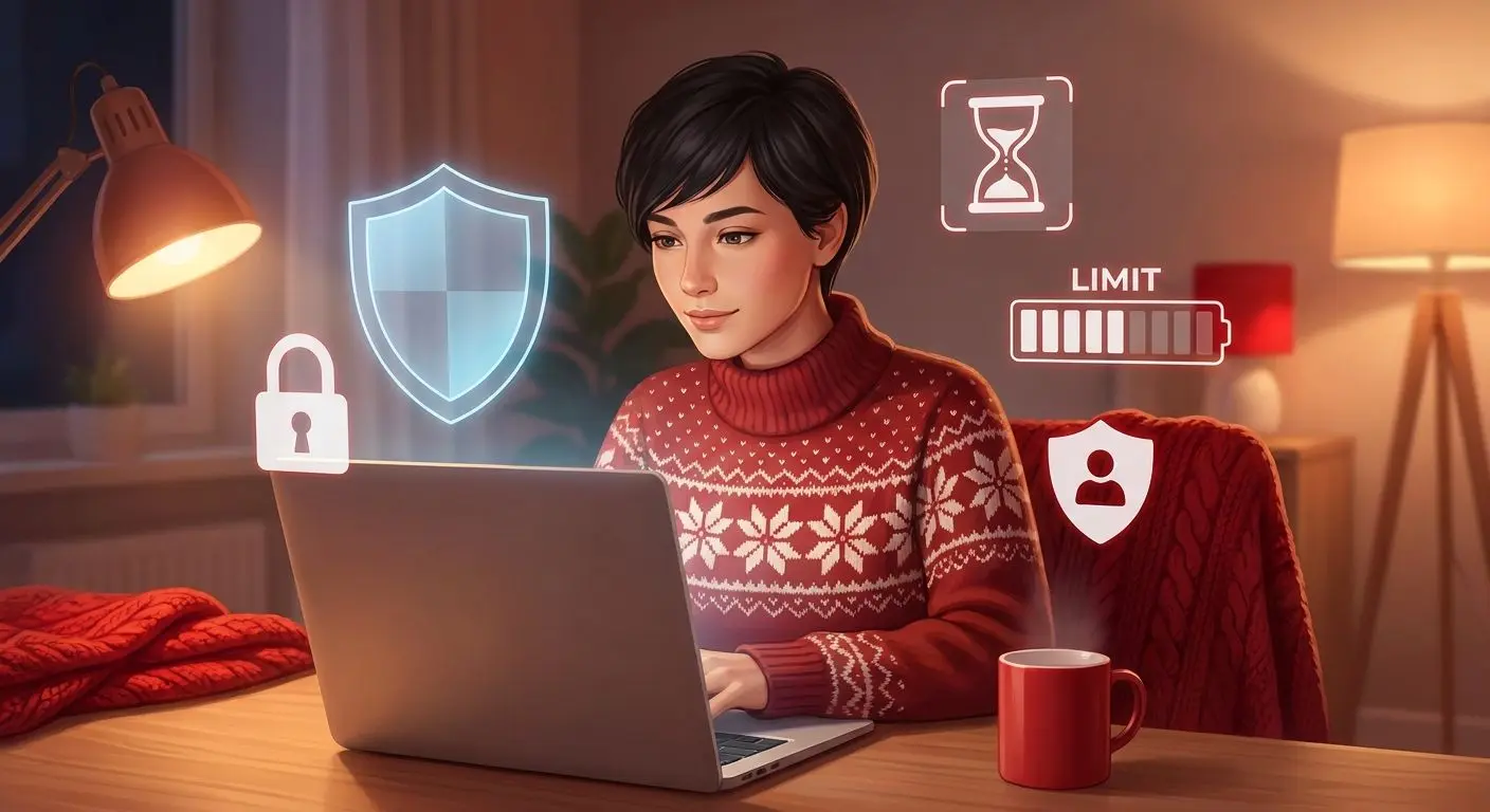 Security and responsible gaming illustration with shield, timer and account controls