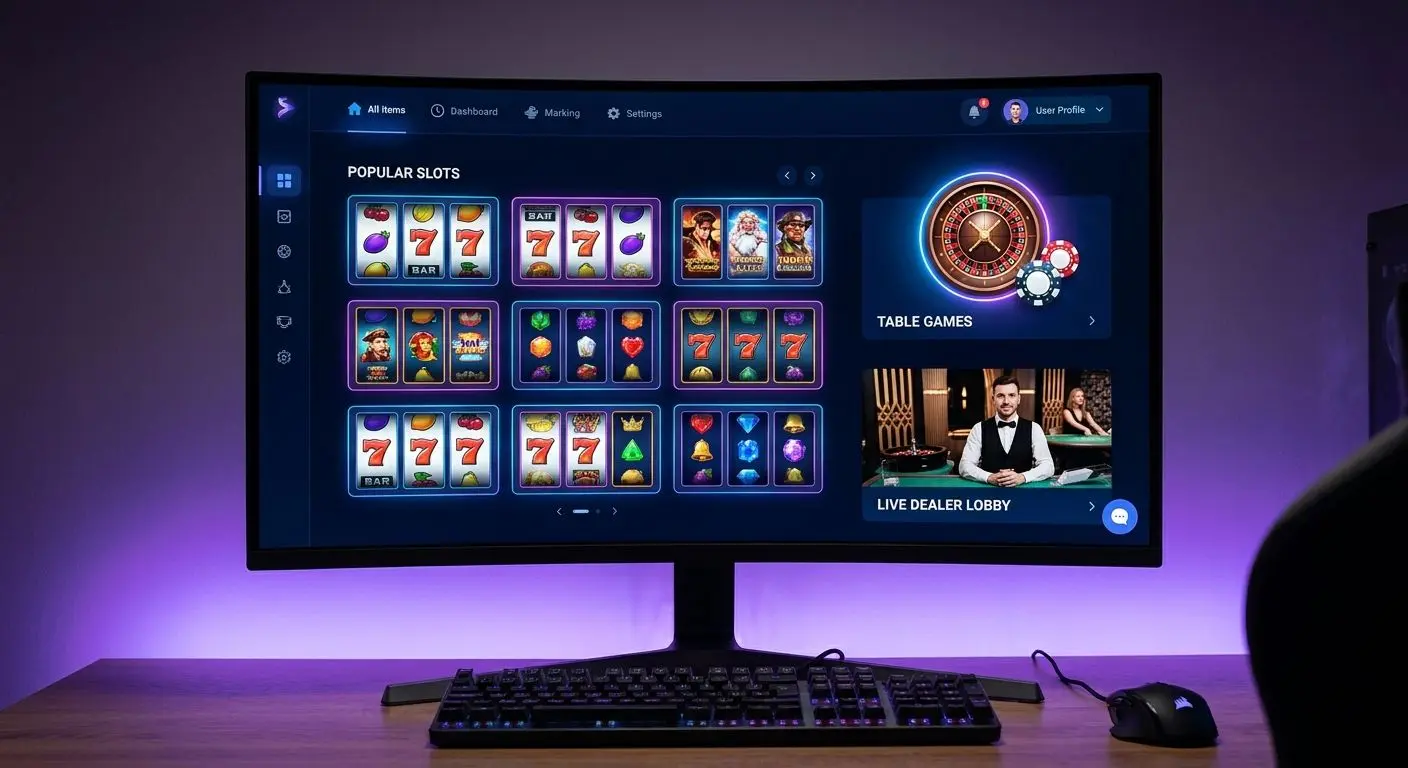Games lobby with slots, roulette and live dealer categories