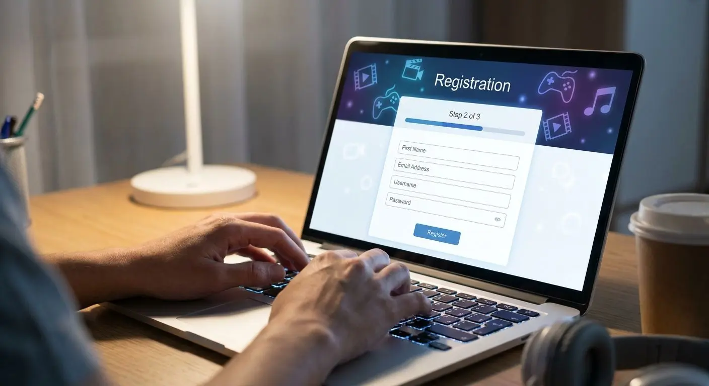 Close-up of PlayOJO registration form fields on a laptop screen