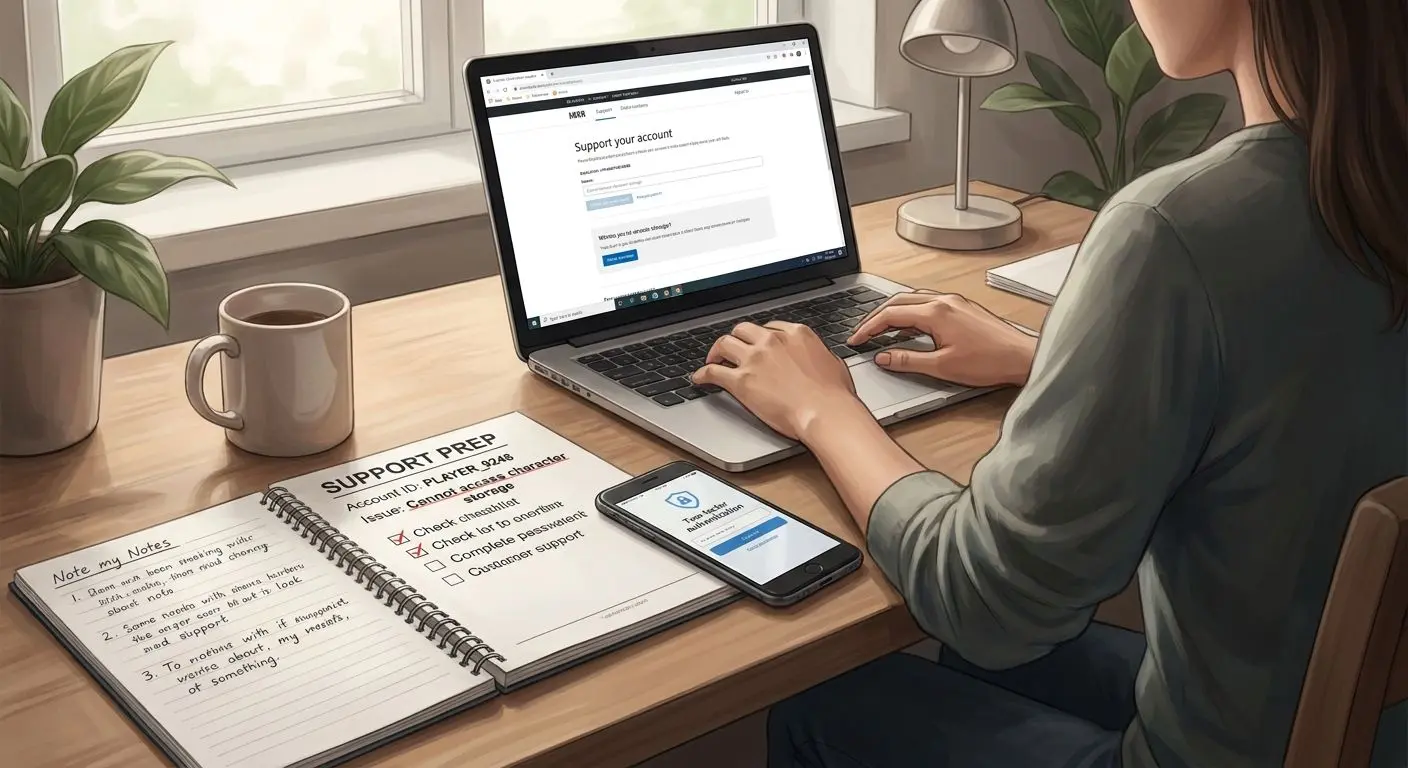 Player preparing account details before contacting support