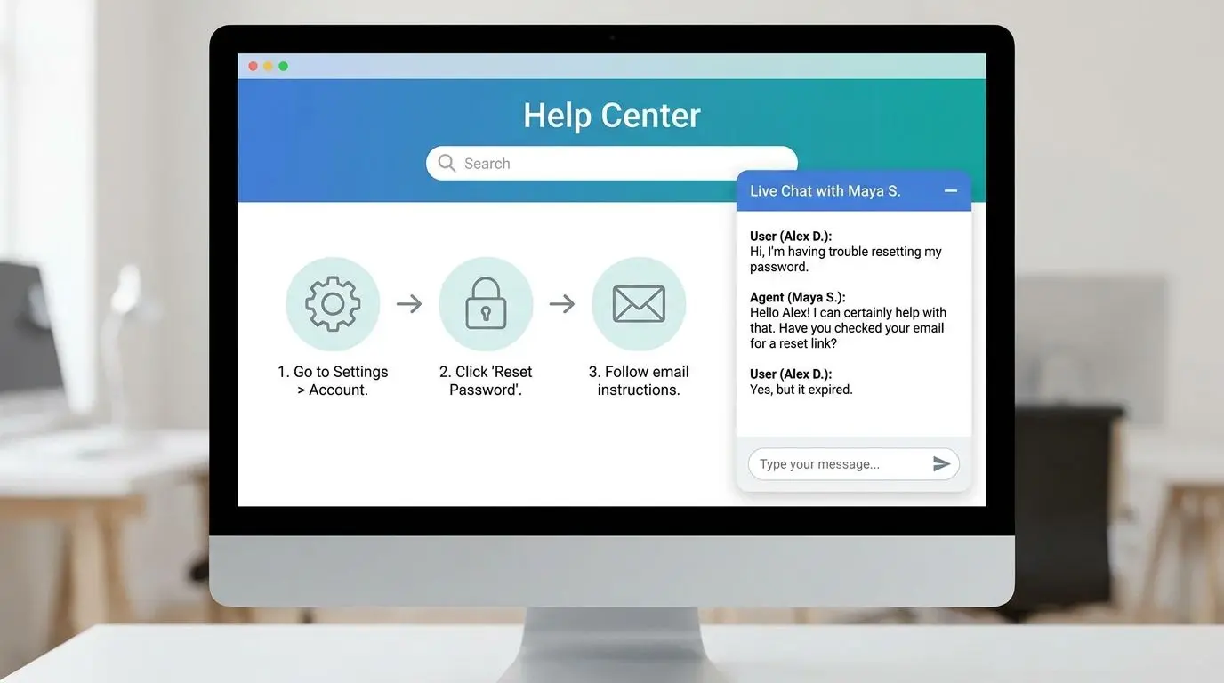 Step by step live chat support interface illustration