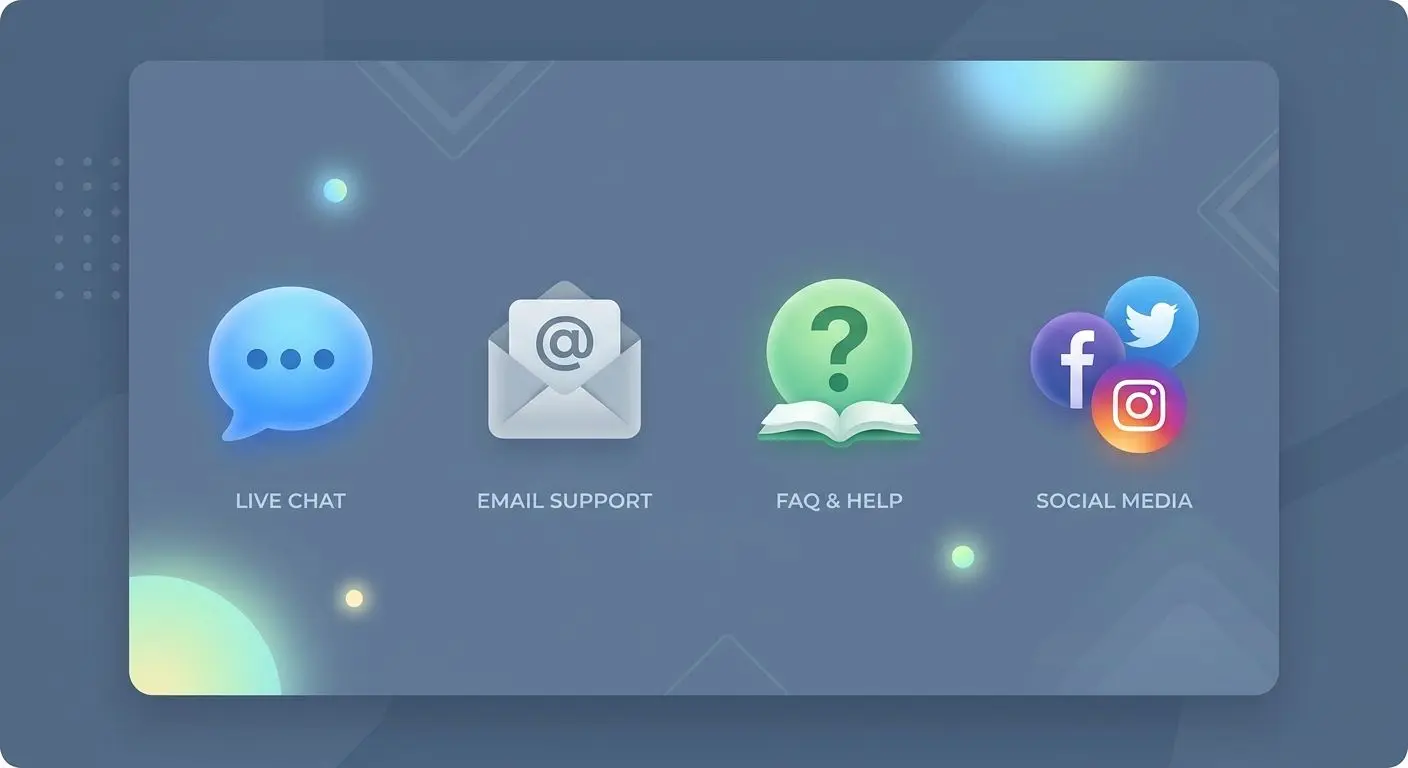 Icons for chat email FAQ and social support channels