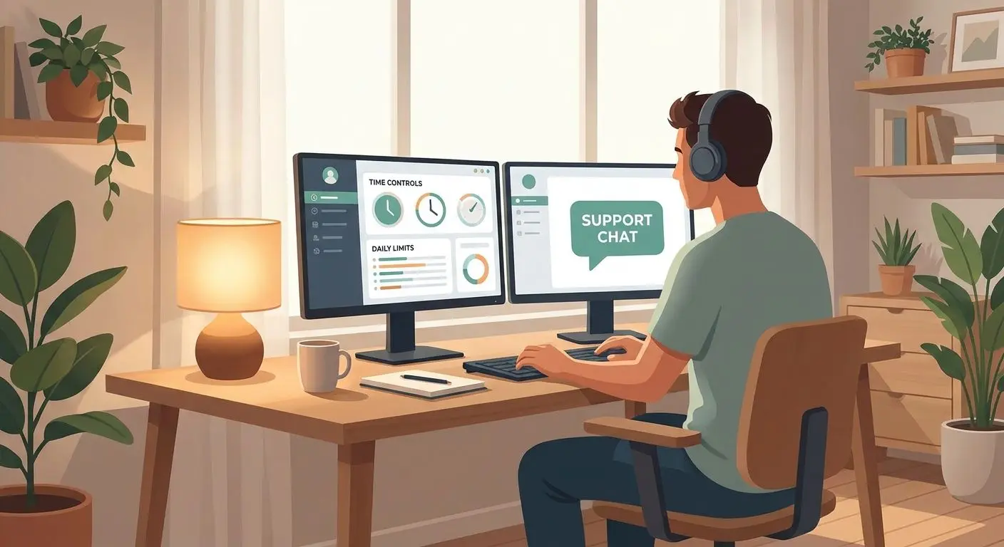 Responsible play settings and support tools on a user dashboard