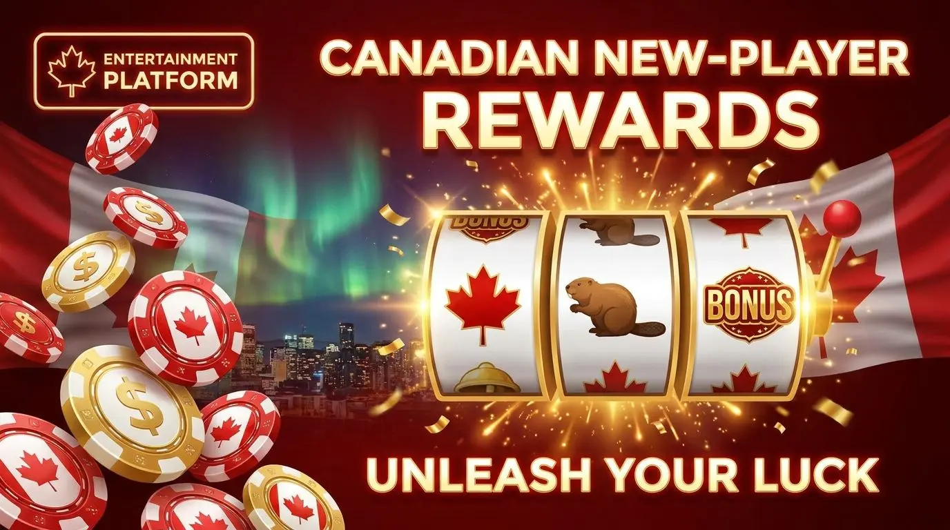 Welcome bonus visual for Canadian players with Canada-themed background and reward icons
