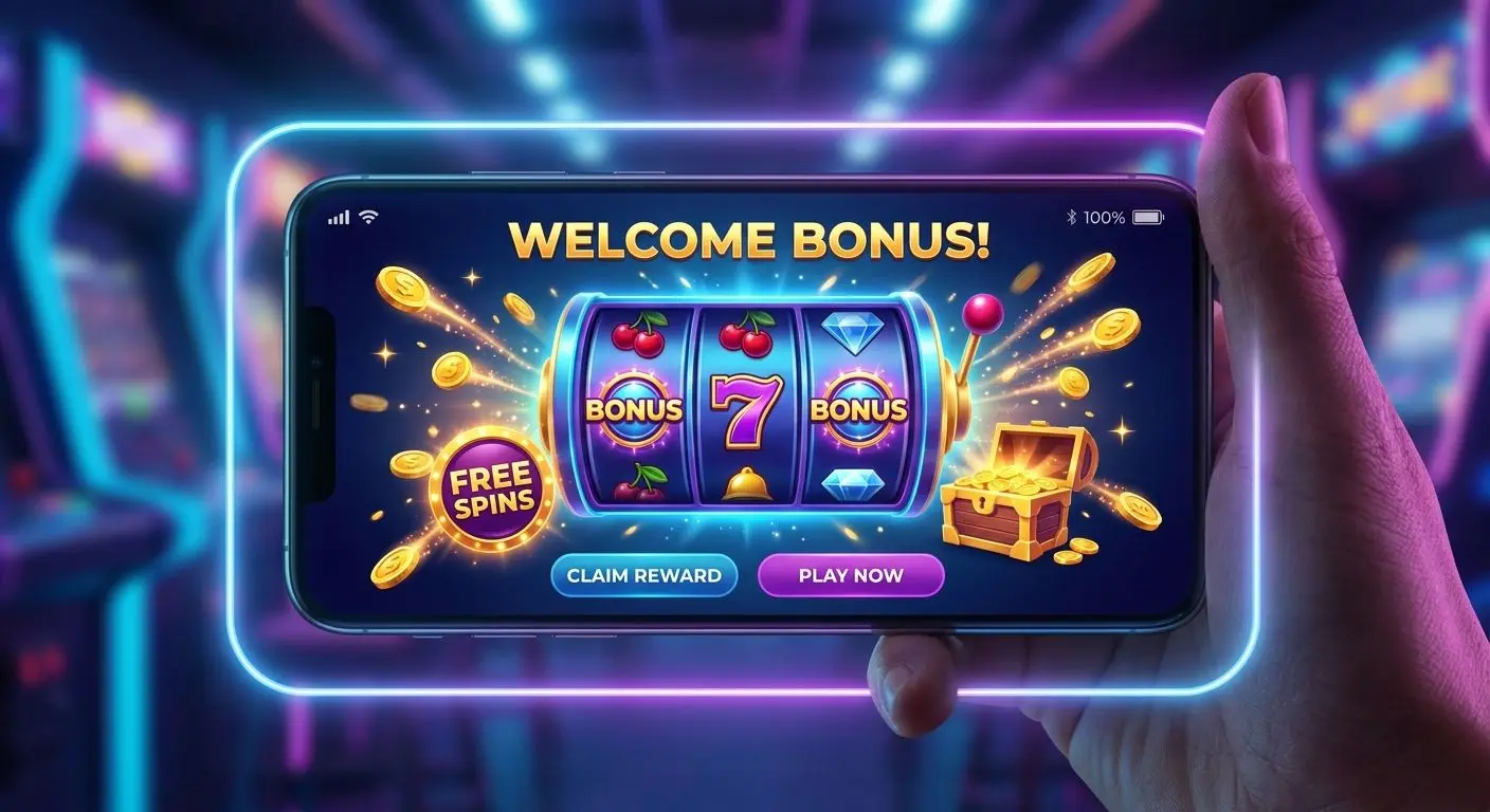 PlayOJO Sign Up Bonus Illustration Illustration of a welcome bonus screen with free spins and reels